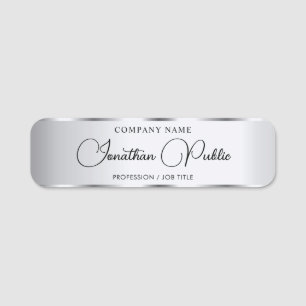 Handgeschriebene Skriptvorlage Elegant Silver Cust Namensschild