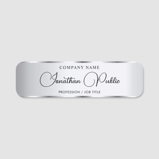 Handgeschriebene Skriptvorlage Elegant Silver Cust Namensschild (Vorderseite)