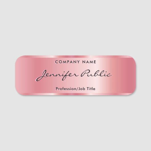 Handgeschriebene Skriptvorlage Stilvolle Rose Gold Namensschild (Vorderseite)