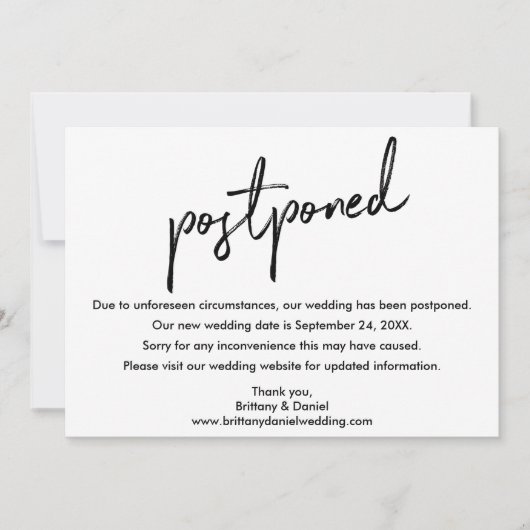Handgeschriebene SkriptWedding Postponed New Date Save The Date (Vorderseite)