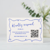 Handgeschriebene Squiggle Frame Blue Wedding RSVP Karte (Stehend Vorderseite)