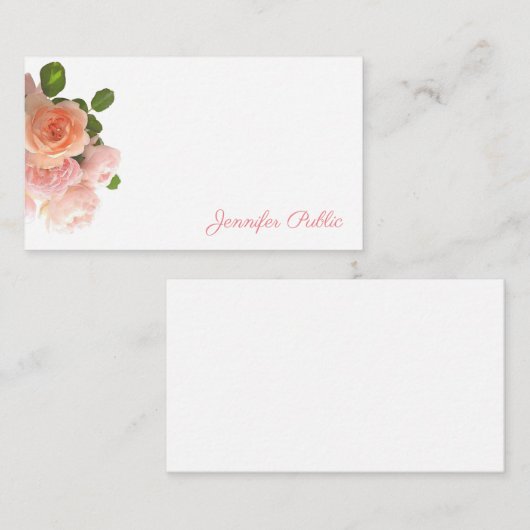 Handgeschriebene, stilvolle Rose in Aquarellfarben Mitteilungskarte (Vorne/Hinten)