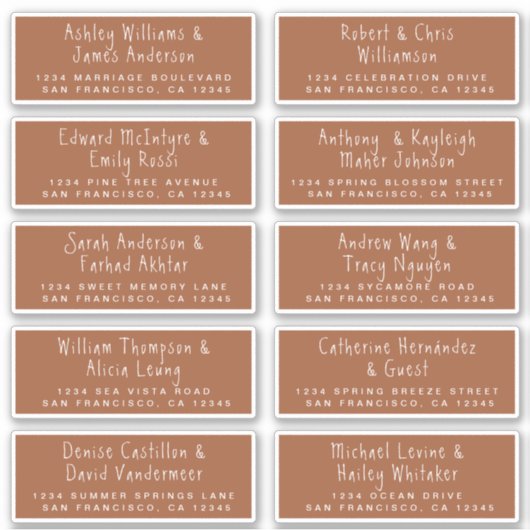 Handgeschriebene TerraCotta Gastadressen Labels (Vorderseite)