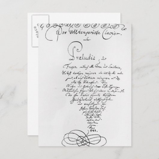 Handgeschriebene Titelseite des Brunnen Tempered Postkarte (Vorne/Hinten)