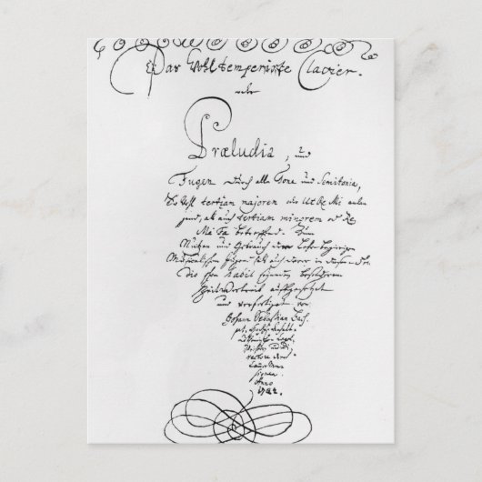 Handgeschriebene Titelseite des Brunnen Tempered Postkarte (Vorderseite)