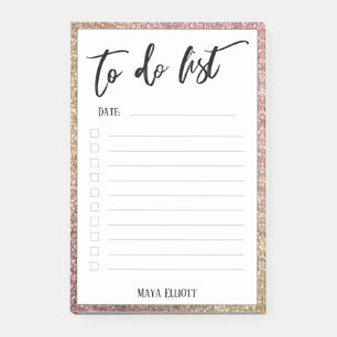 Handgeschriebene To-Do-Liste mit falschem Glitter- Post-it Klebezettel