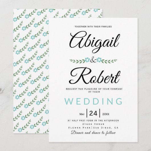 Handgeschriebene Typografie Aqua Blume Einladung (Vorne/Hinten)