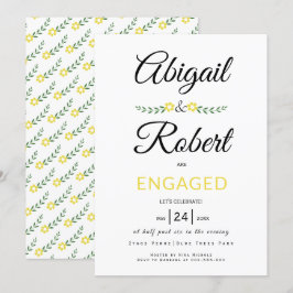 Handgeschriebene Typografie gelbe Blumen Verlobung Einladung