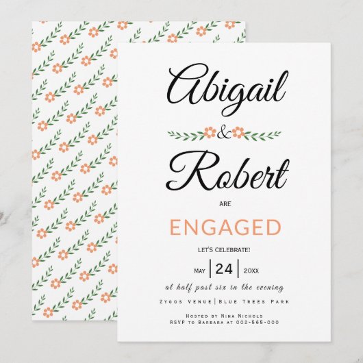 Handgeschriebene Typografie in Blume Verlobung Einladung (Vorne/Hinten)