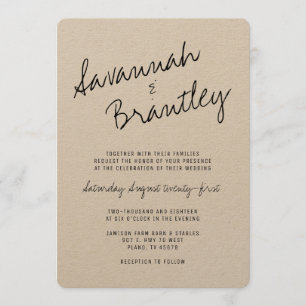 Handgeschriebene Typografie Kraft Hochzeitseinladu Einladung