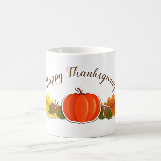 Handgeschriebene Typografie Kürbis Blätter Ernteda Kaffeetasse (Mittel)