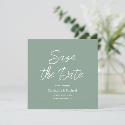 Handgeschriebene Typografie - Mint Green Hochzeit Save The Date (Stehend Vorderseite)