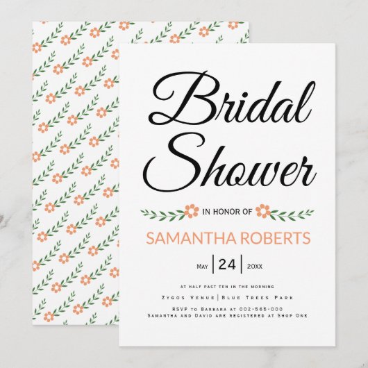 Handgeschriebene Typografie Pfirsichhochzeit im Br Einladung (Vorne/Hinten)