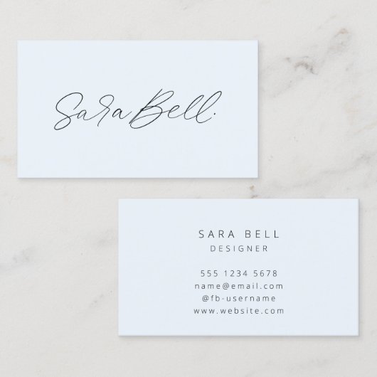 Handgeschriebene Unterschrift | Blue Modern Minima Visitenkarte (Vorne/Hinten)