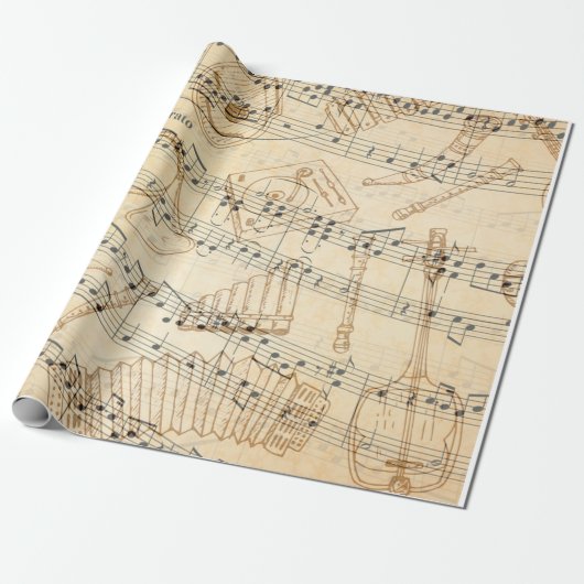 Handgeschriebene Vintage Blatt-Musiknote Geschenkpapier (Ungerollt)