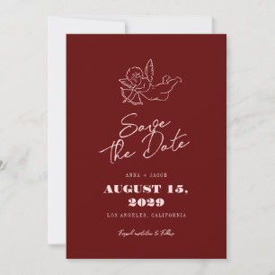 Handgeschriebene Vintage-Cupid-Cherub-Rot-Hochzeit Save The Date