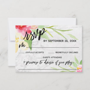 Handgeschriebene Wasserfarben-Blumen-Marmor-Song-A RSVP Karte