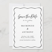 Handgeschriebene Wavy Frame Black & White Save The Date (Vorderseite)