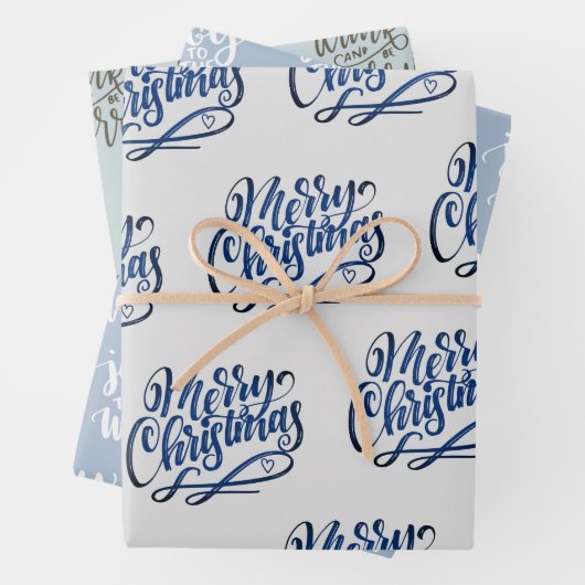 Handgeschriebene Weihnachtsgrüße Grau Blau Grün Geschenkpapier Set (Beispiel)