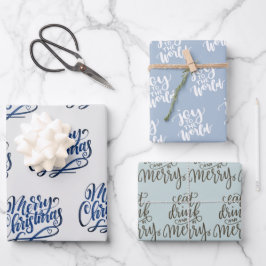 Handgeschriebene Weihnachtsgrüße Grau Blau Grün Geschenkpapier Set