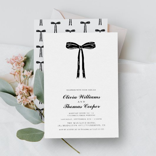 Handgeschriebene Whimsical Quirky Bow Wedding Einladung