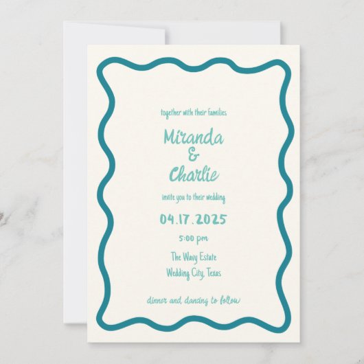 Handgeschriebene Whimsical Wavy Border Fun Blue We Einladung (Vorderseite)