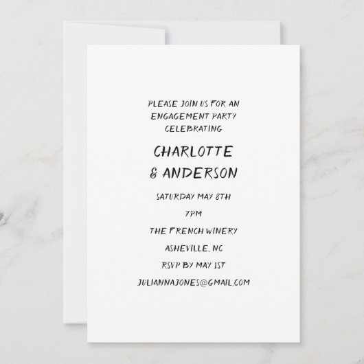 Handgeschriebene Whimsy Black Text Engagement Part Einladung (Vorderseite)