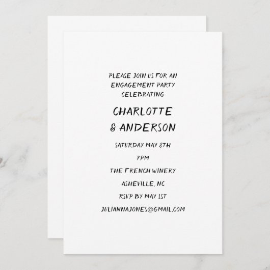 Handgeschriebene Whimsy Black Text Engagement Part Einladung (Vorne/Hinten)