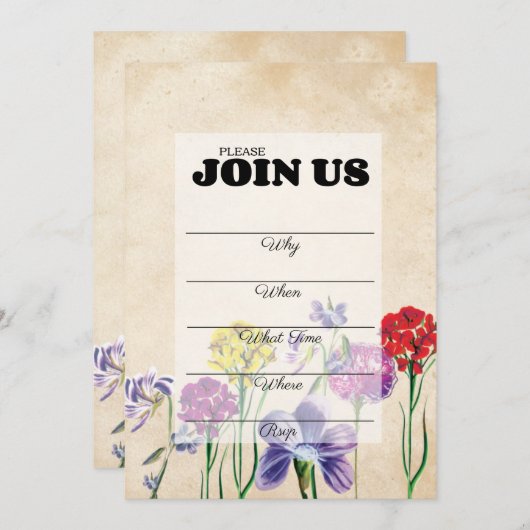 Handgeschriebene Wildblume in mehreren Bereichen Einladung (Vorne/Hinten)