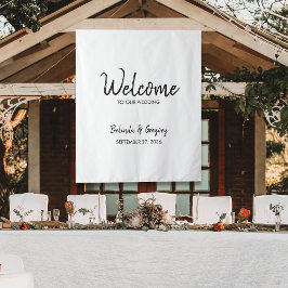 Handgeschriebene Willkommen bei unserer Hochzeitss Wandteppich