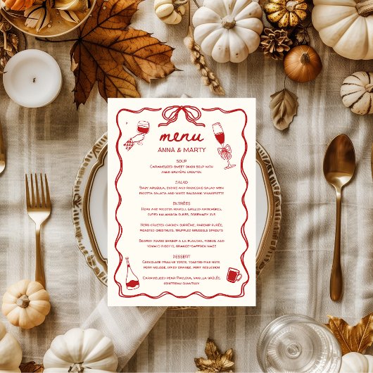 Handgeschriebene Zeichnend Scribble Doodle Red Wed Menükarte