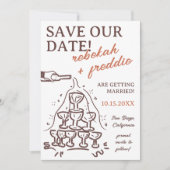 Handgeschriebener Champagnerturm Save the Date Einladung (Vorderseite)