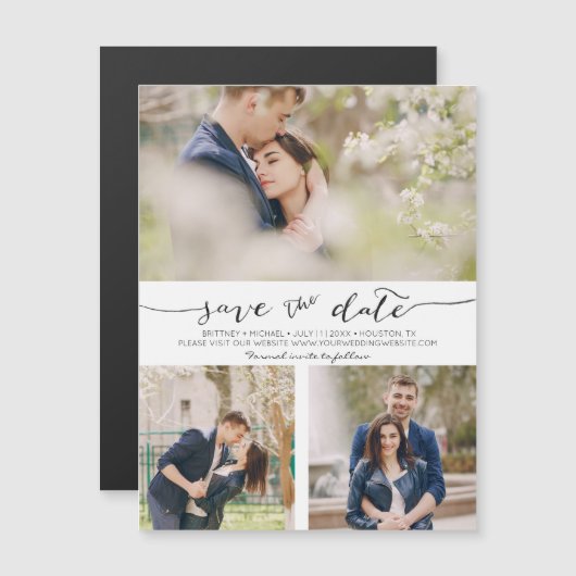 Handgeschriebener Collage Speichern Sie das Datums Magnetkarte (Vorne/Hinten)