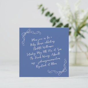 Handgeschriebener Coquette-Bogen Blaue Hochzeitsdu Einladung