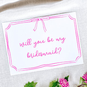 Handgeschriebener Coquette Bow Pink Bridesmaid-Vor Einladung
