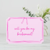 Handgeschriebener Coquette Bow Pink Bridesmaid-Vor Einladung (Stehend Vorderseite)