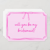 Handgeschriebener Coquette Bow Pink Bridesmaid-Vor Einladung (Vorne/Hinten)