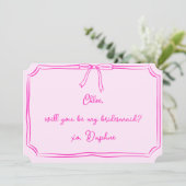 Handgeschriebener Coquette Bow Pink Bridesmaid-Vor Einladung (Stehend Vorderseite)