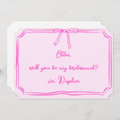 Handgeschriebener Coquette Bow Pink Bridesmaid-Vor Einladung (Vorne/Hinten)