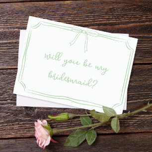 Handgeschriebener Coquette Bow Sage Bridesmaid-Vor Einladung