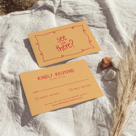 Handgeschriebener farbiger Retro Bold Unique Weddi RSVP Karte