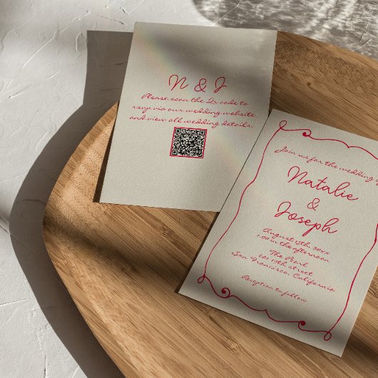 Handgeschriebener farbiger Retro-Spaß QR-Code Hoch Einladung