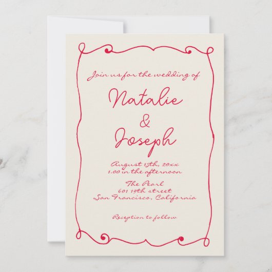 Handgeschriebener farbiger Retro-Spaß QR-Code Hoch Einladung (Vorderseite)