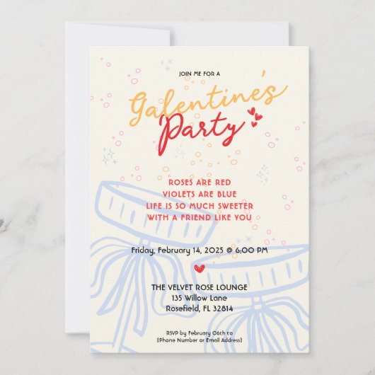 Handgeschriebener Galentiner-Tagesskriptbogen für Einladung (Vorderseite)