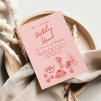 Handgeschriebener, Gezeichnet rosafarbener Spaß Ge Einladung