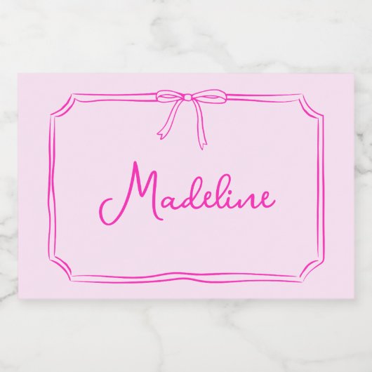 Handgeschriebener Individuelle Name Bow Mini Champ Schaumweinetikett (Einzelnes Label)