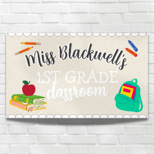 Handgeschriebener Lehrername Unterrichtsraum bemal Banner