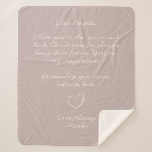 Handgeschriebener Liebe-Letter oder -Meldung in bl Sherpadecke (Vorderseite)