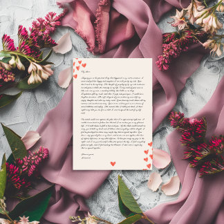 Handgeschriebener Liebesbrief mit Herzen zum Valen Feiertagskarte