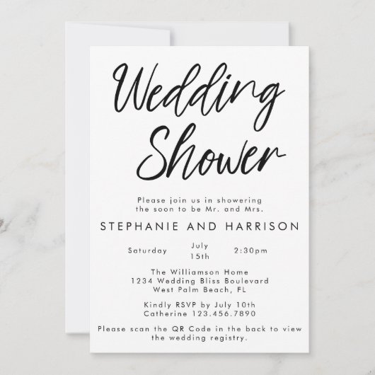 Handgeschriebener moderner Minimal-QR-Code-Poltera Einladung (Vorderseite)